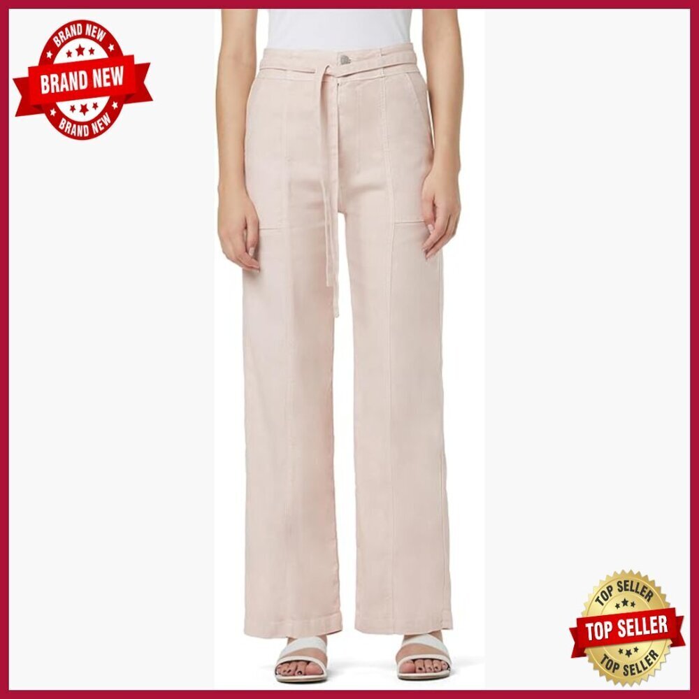 High Rise Wide Leg Trousers, Linen Blend, Tie Waist, Casual Palazzo Pants